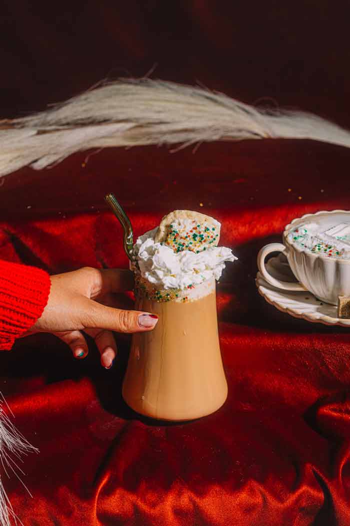 Holiday sugar cookie latte kit styled with mixer cubes