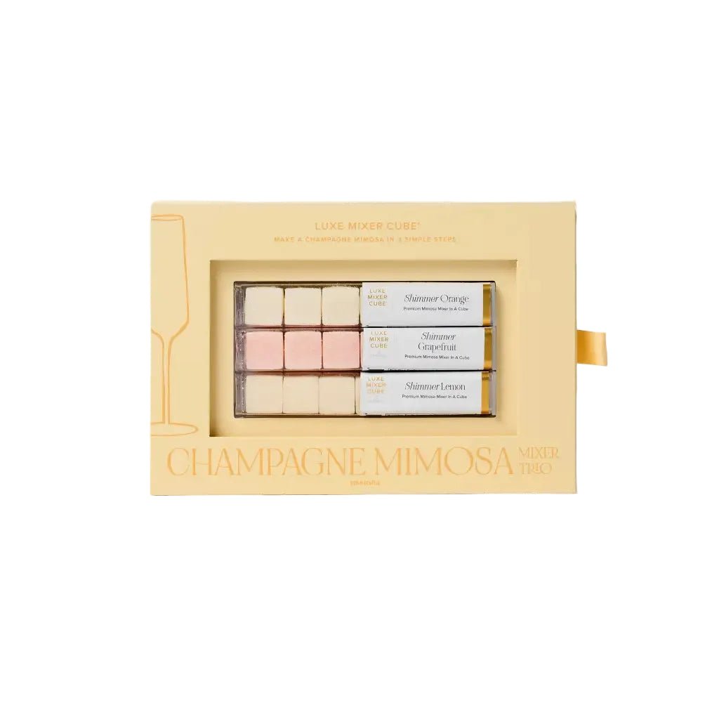 Champagne mimosa mixer cubes in a gift box, citrus cubes that dissolve into bubbly for a brunch mimosa