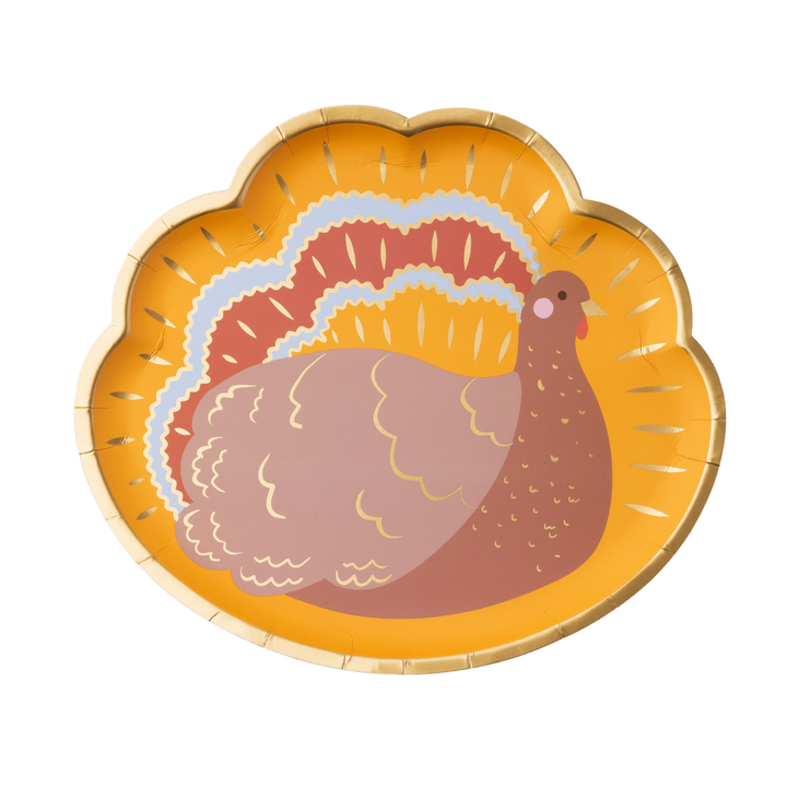 CHARMING TURKEY THANKSGIVING PLATES Bonjour Fete Plates CHARMING TURKEY THANKSGIVING PLATES Bonjour Fete - Party Supplies