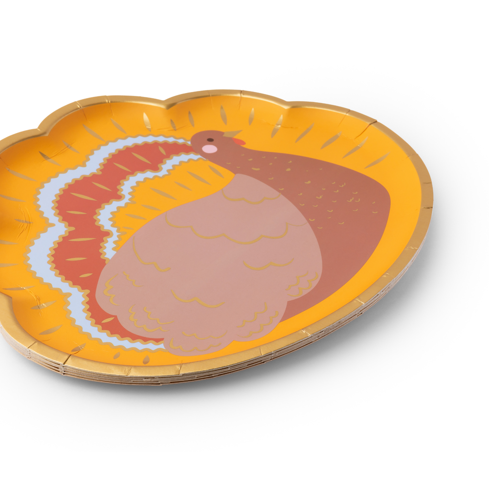 CHARMING TURKEY THANKSGIVING PLATES Bonjour Fete Plates CHARMING TURKEY THANKSGIVING PLATES Bonjour Fete - Party Supplies