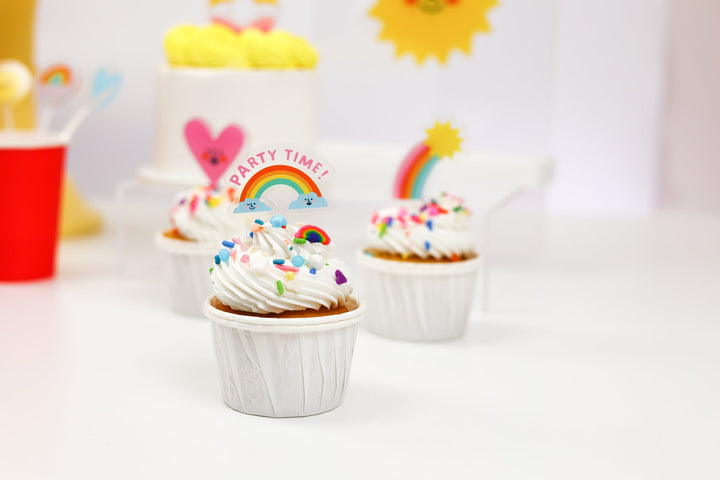 Rainbow themed acrylic mini toppers by Joyeux Company