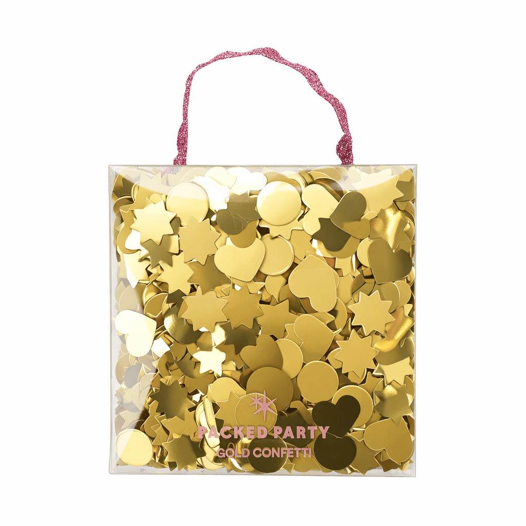 Gold foil party confetti in mixed circle and starburst shapes, 30 grams