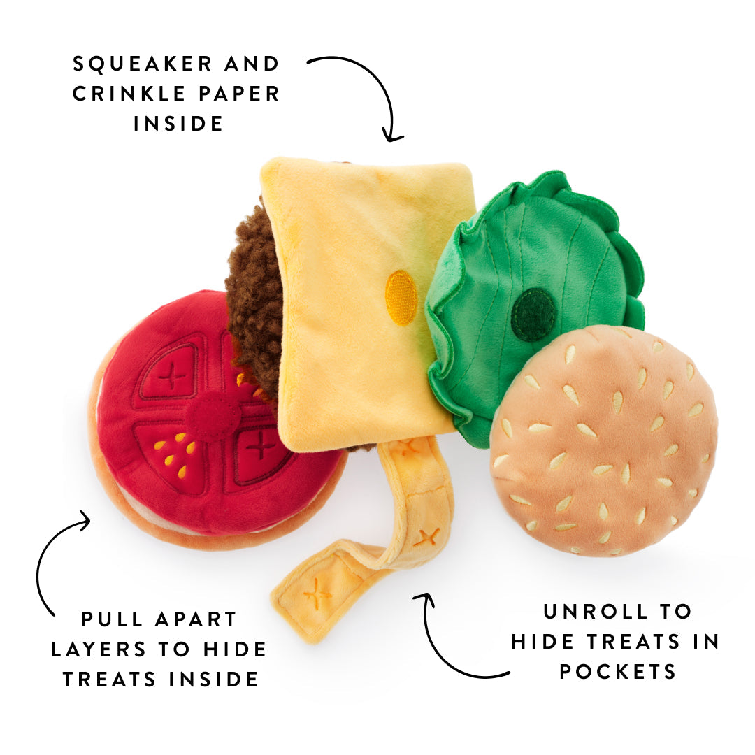 Cheeseburger Interactive Snuffle Dog Toy - Bonjour Fête 