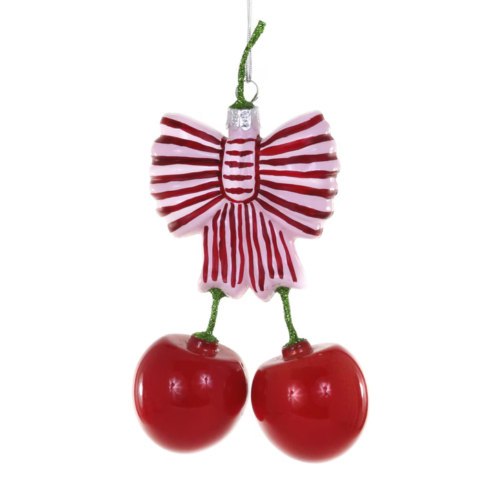 BOW AND CHERRIES GLASS ORNAMENT BY CODY FOSTER Cody Foster Co. BOW AND CHERRIES GLASS ORNAMENT BY CODY FOSTER Bonjour Fete - Party Supplies