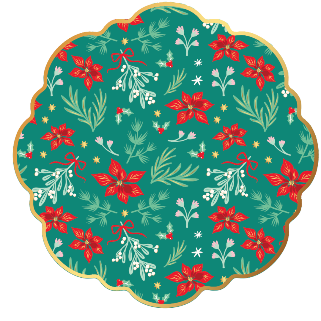 CHRISTMAS FLORAL SWAN PRINT GREEN CLASSIC DINNER PLATES Bonjour Fete Plates CHRISTMAS FLORAL SWAN PRINT GREEN CLASSIC DINNER PLATES Bonjour Fete - Party Supplies