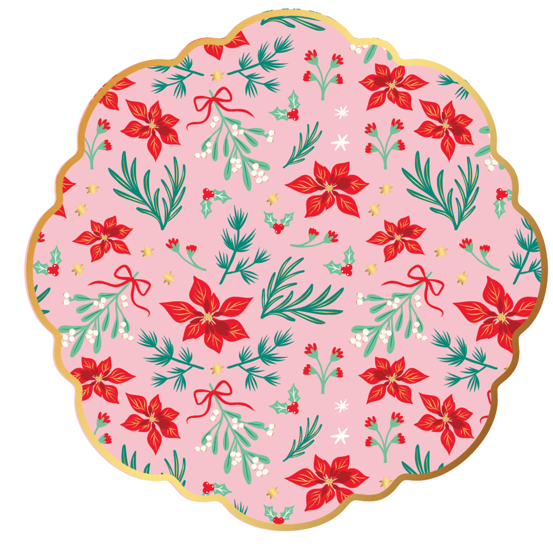 CHRISTMAS FLORAL SWAN PRINT PINK CLASSIC DINNER PLATES Bonjour Fete Plates CHRISTMAS FLORAL SWAN PRINT PINK CLASSIC DINNER PLATES Bonjour Fete - Party Supplies