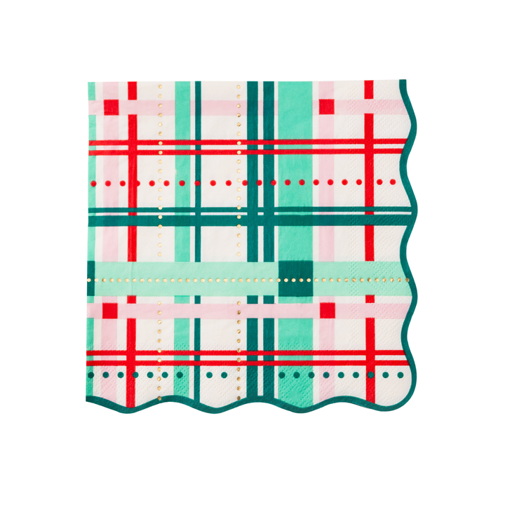 CHRISTMAS PLAID LARGE NAPKINS Bonjour Fete Napkins Christmas Plaid Large Napkins | Holiday Party Supplies | Bonjour Fête Bonjour Fete - Party Supplies