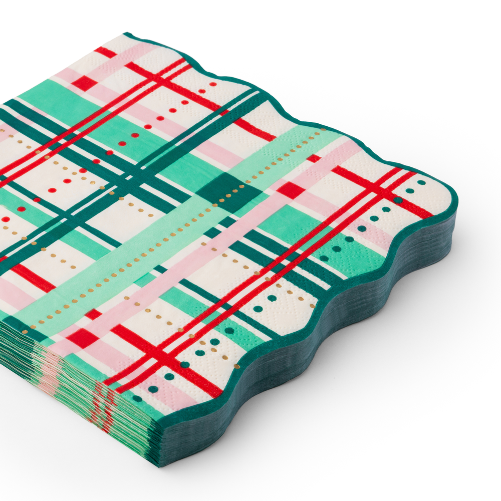 CHRISTMAS PLAID LARGE NAPKINS Bonjour Fete Napkins Christmas Plaid Large Napkins | Holiday Party Supplies | Bonjour Fête Bonjour Fete - Party Supplies