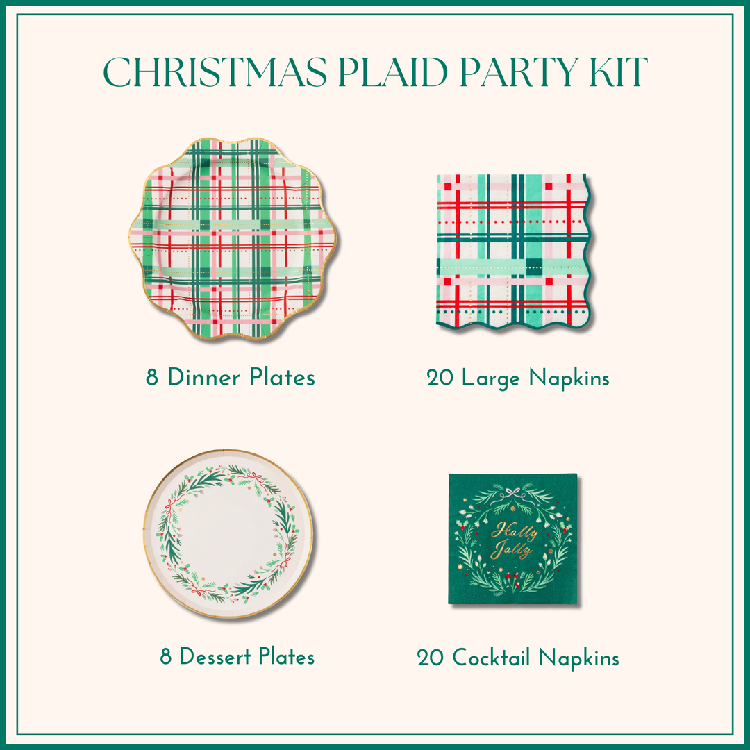 CHRISTMAS PLAID PARTY KIT Bonjour Fête  CHRISTMAS PLAID PARTY KIT Bonjour Fete - Party Supplies