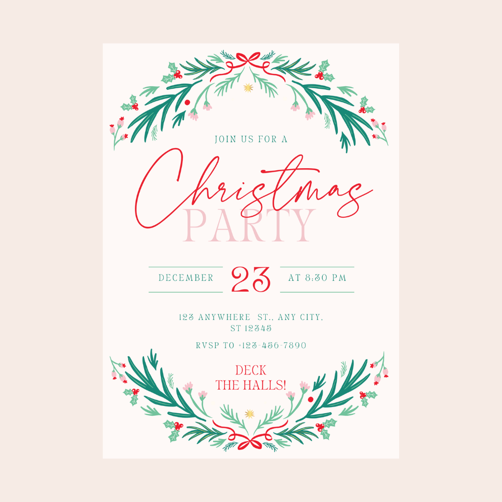 CHRISTMAS WREATH DIGITAL PARTY INVITATION Bonjour Fête CHRISTMAS WREATH DIGITAL PARTY INVITATION Bonjour Fete - Party Supplies