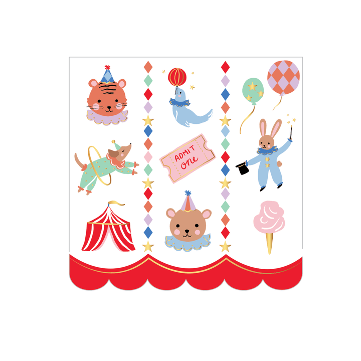 Circus party large napkins with a lion, tiger, bear, and seal for a circus birthday party
