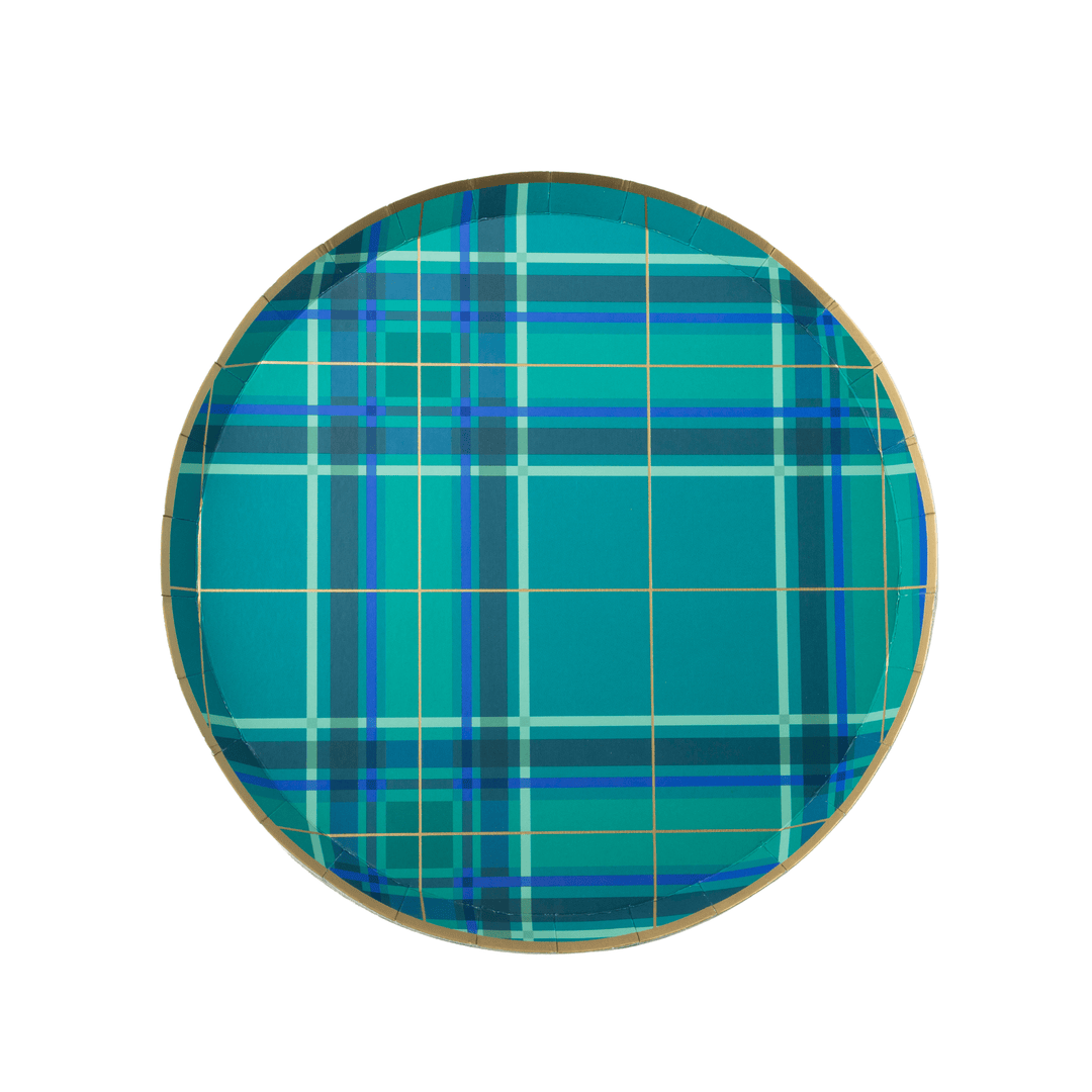 Green and Blue plaid Christmas paper plate