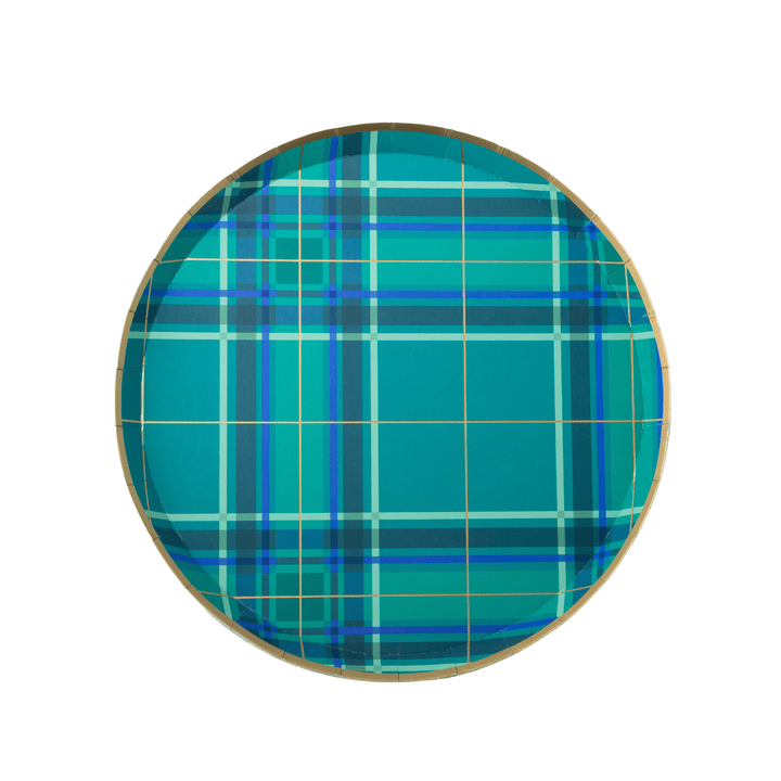 Green and Blue plaid Christmas paper plate