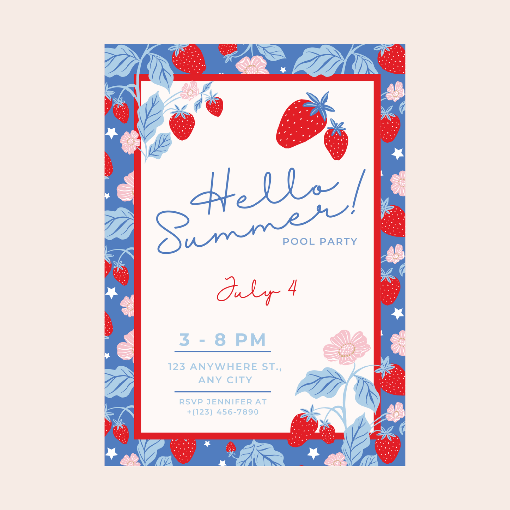 SUMMER STRAWBERRY DIGITAL PARTY INVITATION DOWNLOAD Bonjour Fête SUMMER STRAWBERRY DIGITAL PARTY INVITATION DOWNLOAD Bonjour Fete - Party Supplies