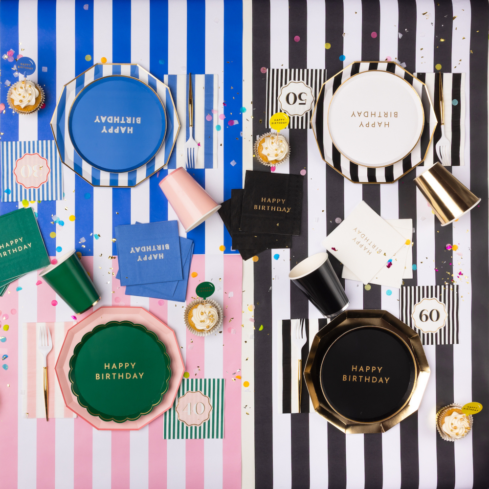 BLACK NOIR HAPPY BIRTHDAY SMALL PLATES Bonjour Fete Plates BLACK NOIR HAPPY BIRTHDAY SMALL PLATES Bonjour Fete - Party Supplies