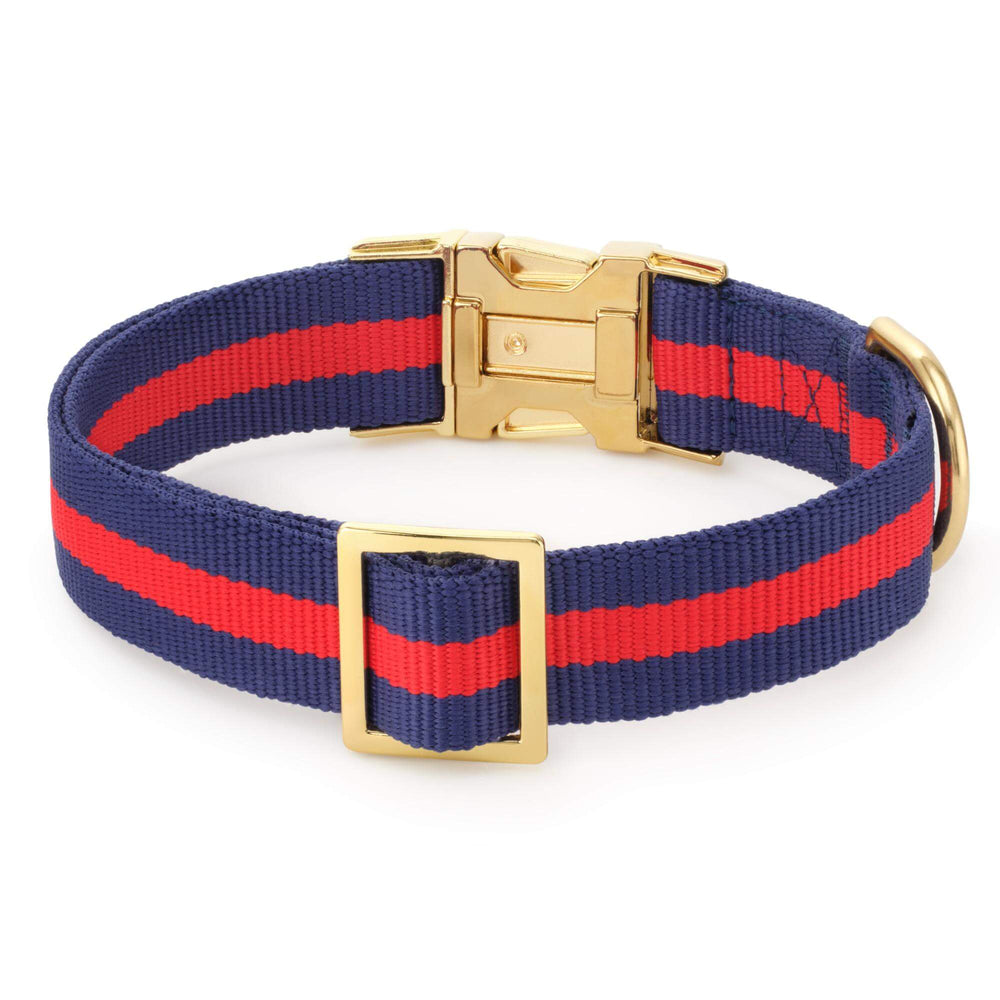 Back of the Mariner striped webbing dog collar with soft fabric lining