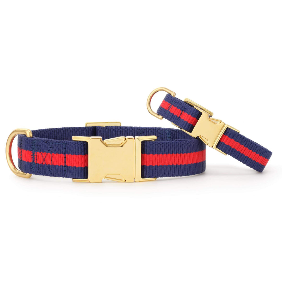 Mariner striped dog collar shown in two colorways side by side