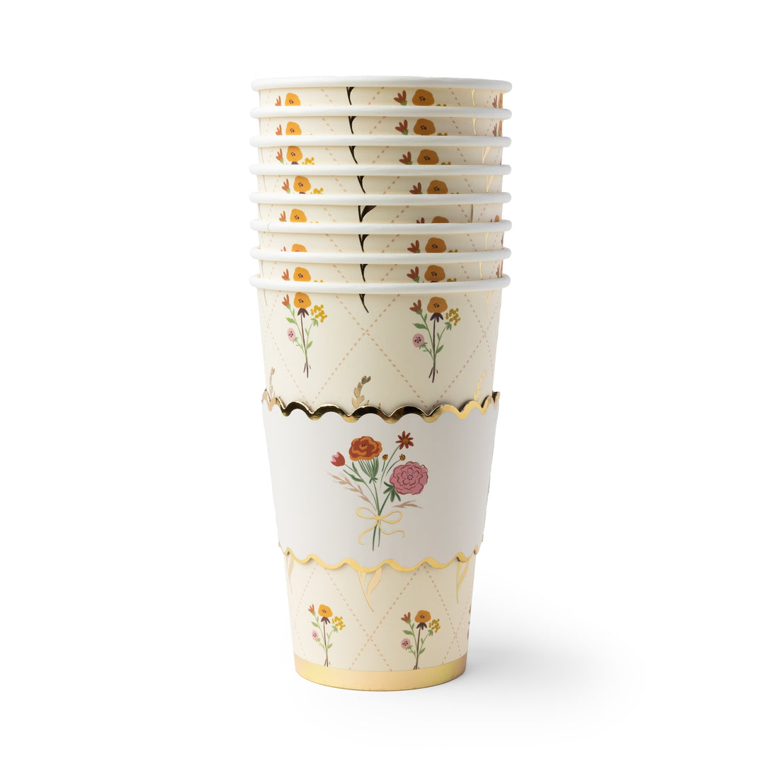 Set of floral hot coffee cups
