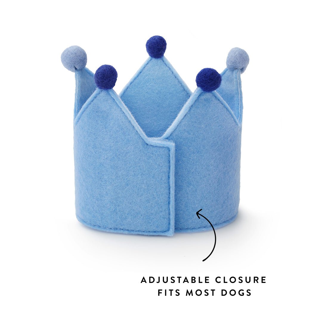 Back of the light blue felt crown showing the hook and loop seam, with an adjustable closure callout