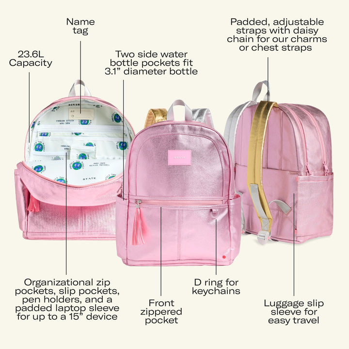 STATE Kane Double Pocket Kids Backpack, Blue Iridescent
