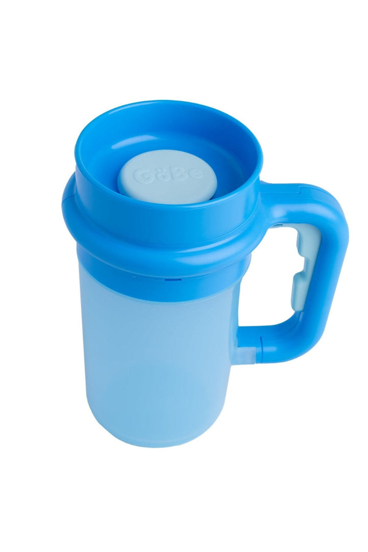 Blue GoBe Wonder Cup with a handle and spoutless 360 lid