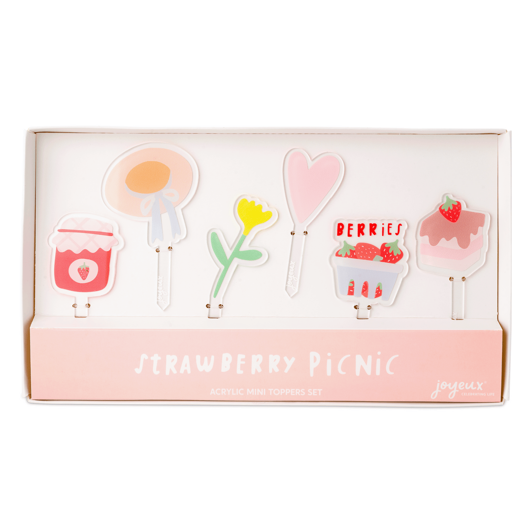 Strawberry Picnic acrylic mini topper set for cupcakes and desserts