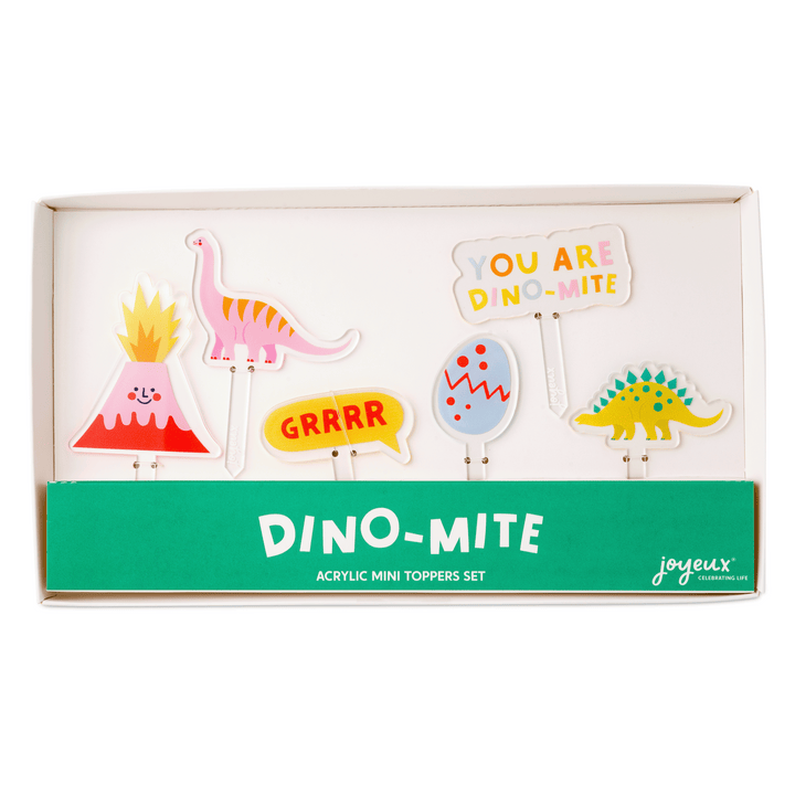 Dino-mite acrylic dinosaur mini topper set by Joyeux Company for cupcakes