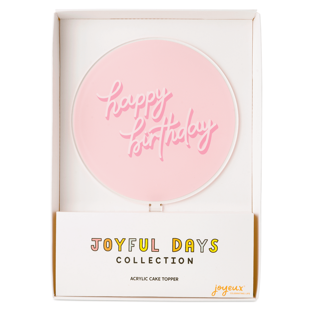 Happy Birthday cake topper in pink acrylic lettering