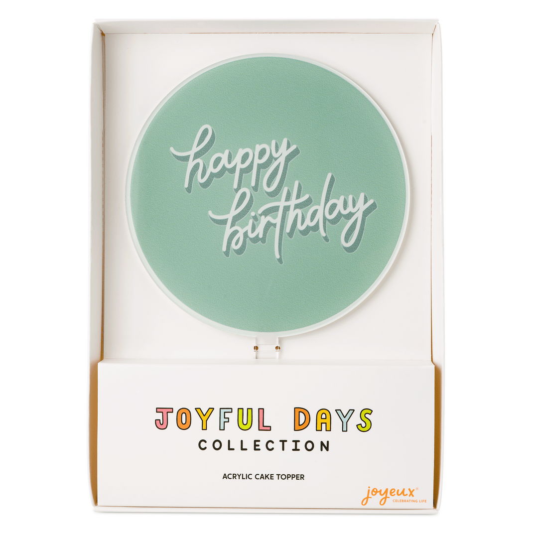Happy Birthday acrylic cake topper in sage by Joyeux Company
