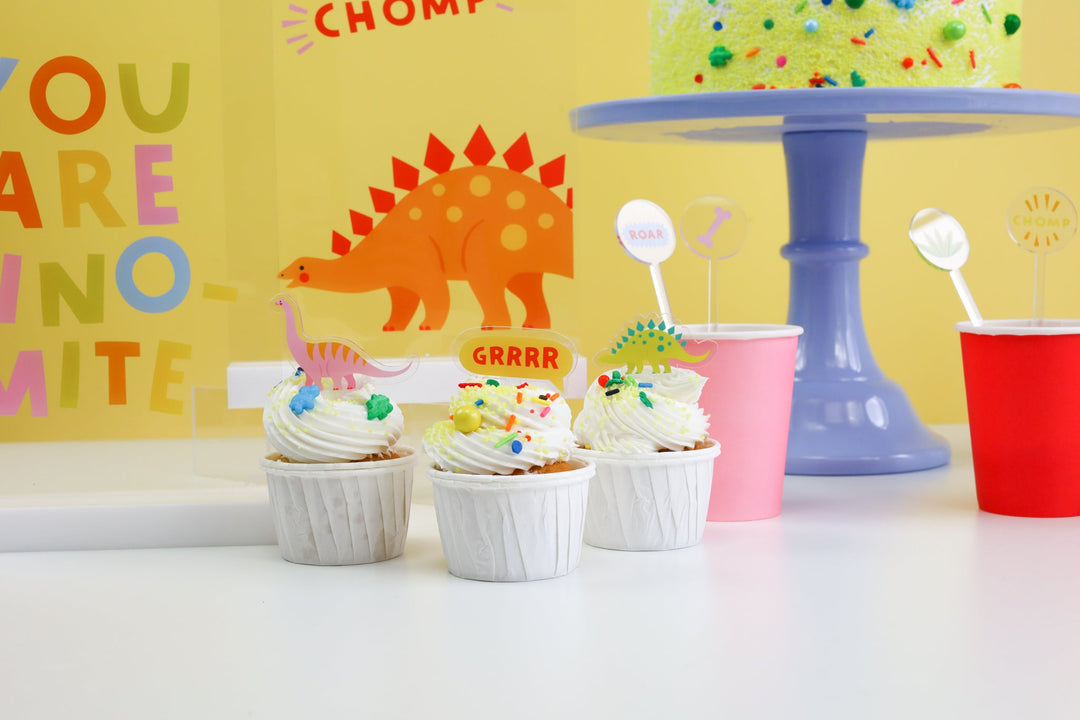 Joyeux Company Dino-mite acrylic mini toppers scaled for single cupcakes