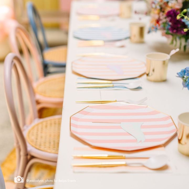 PETAL PINK SIGNATURE CABANA STRIPE PLATES Bonjour Fete Bonjour Fete - Party Supplies