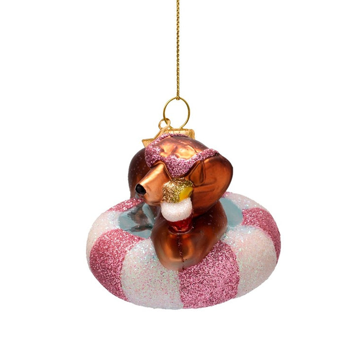 DOG ON POOL FLOAT GLASS ORNAMENT Vondels DOG ON POOL FLOAT GLASS ORNAMENT Bonjour Fete - Party Supplies