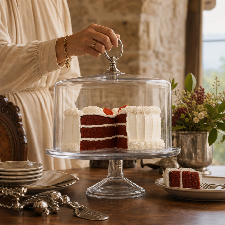 Classic Pewter Ring Glass Covered Cake / Dessert Stand