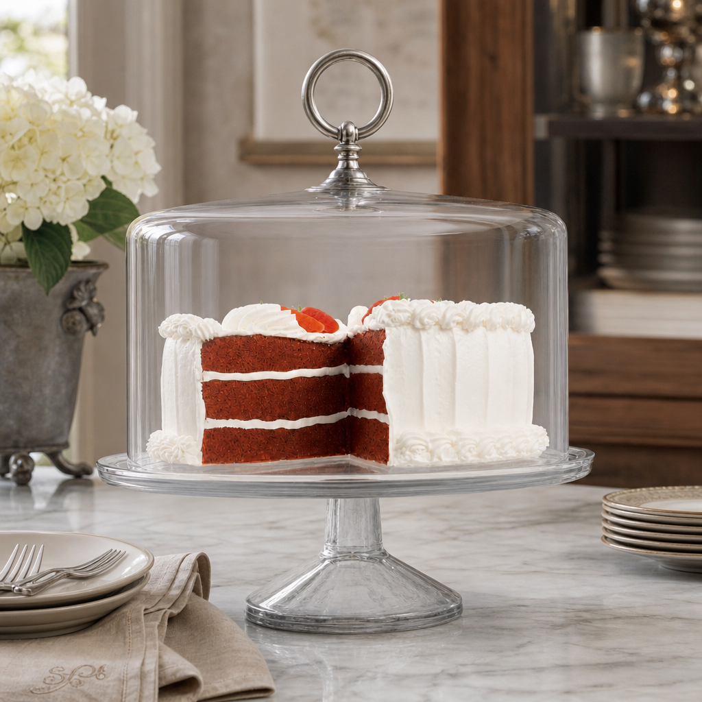 Classic Pewter Ring Glass Covered Cake / Dessert Stand
