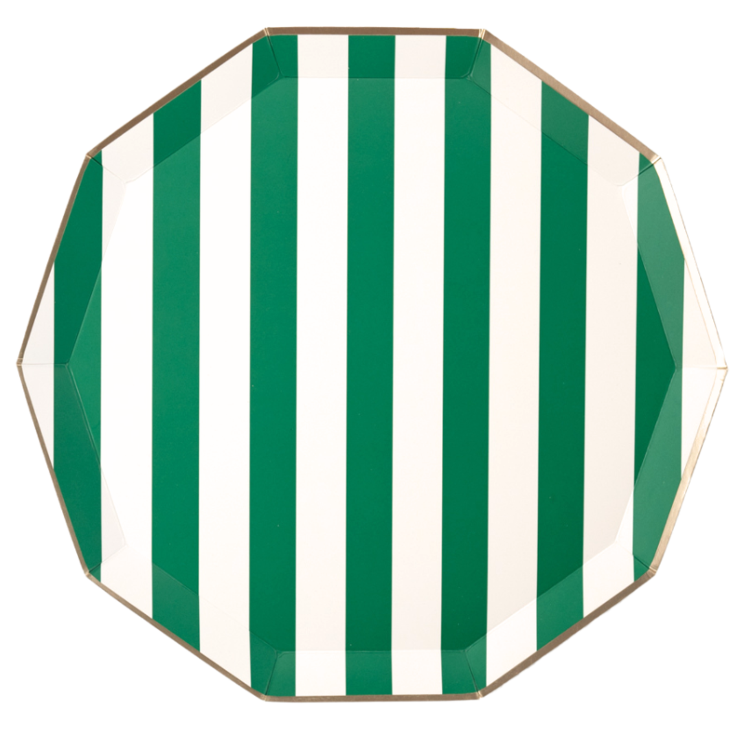 EMERALD GREEN SIGNATURE CABANA STRIPE PLATES Bonjour Fete Plates EMERALD GREEN SIGNATURE CABANA STRIPE PLATES Bonjour Fete - Party Supplies