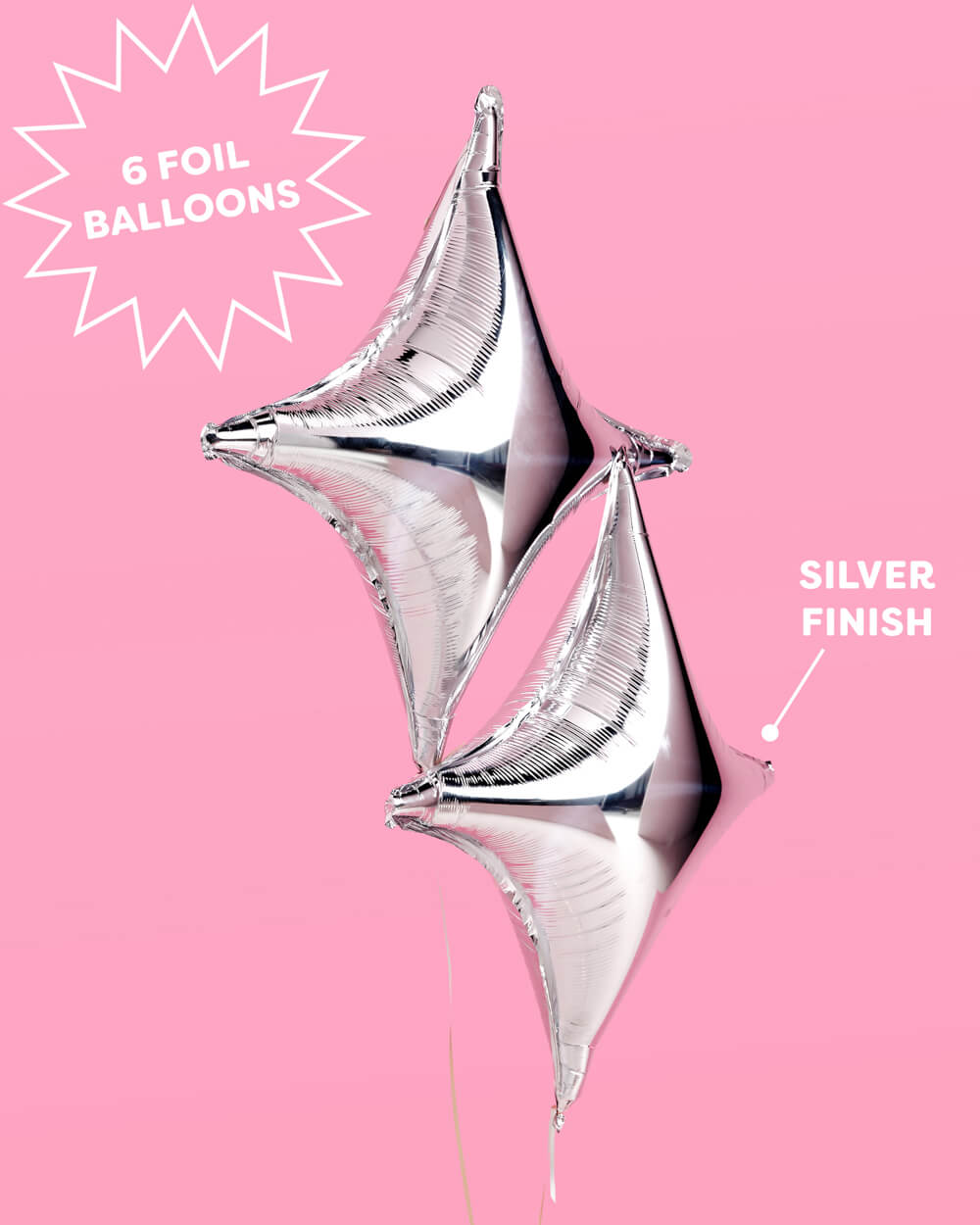 Size and details guide for the silver sparkle foil balloons