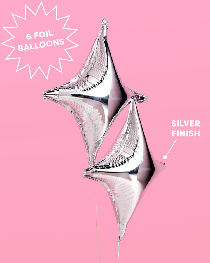 Size and details guide for the silver sparkle foil balloons