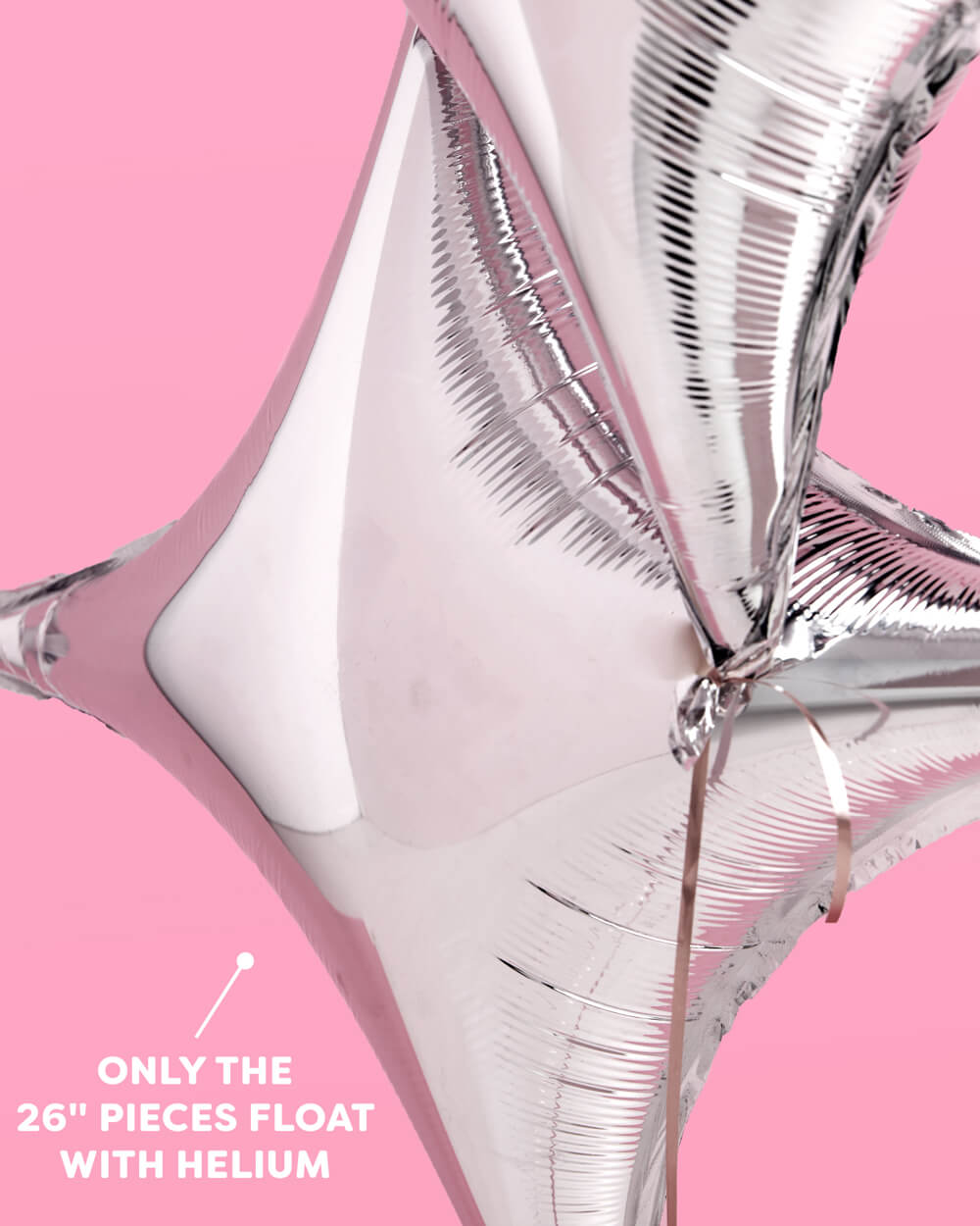 Close up size and details guide for the silver sparkle foil balloons