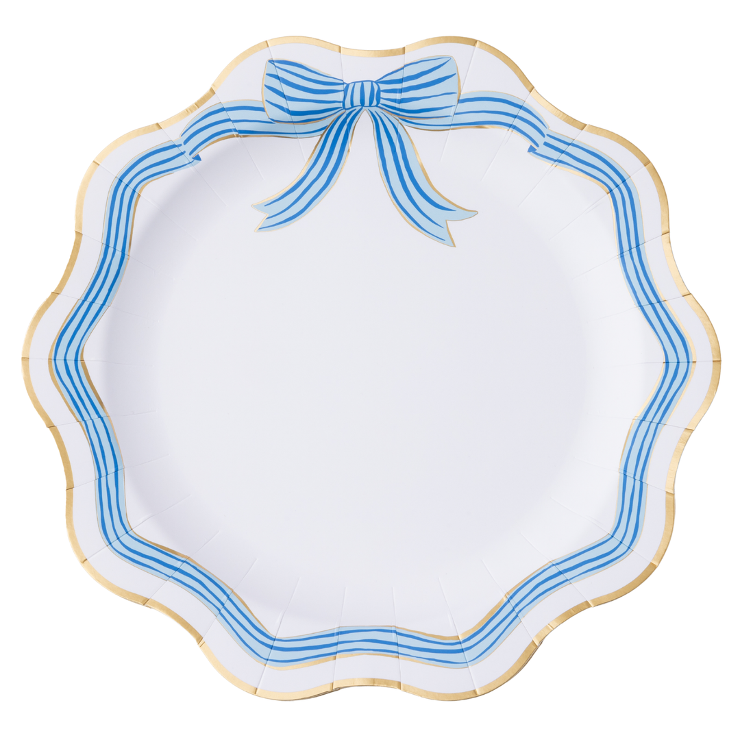 ELEGANT BLUE & GOLD BOW DINNER PLATES Bonjour Fete - Party Supplies