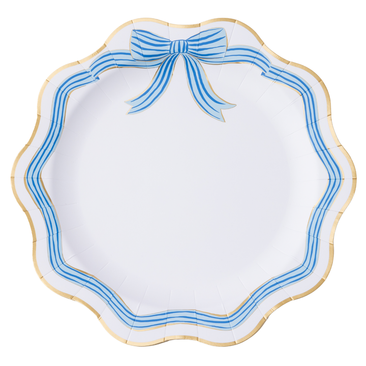 ELEGANT BLUE & GOLD BOW DINNER PLATES Bonjour Fete - Party Supplies