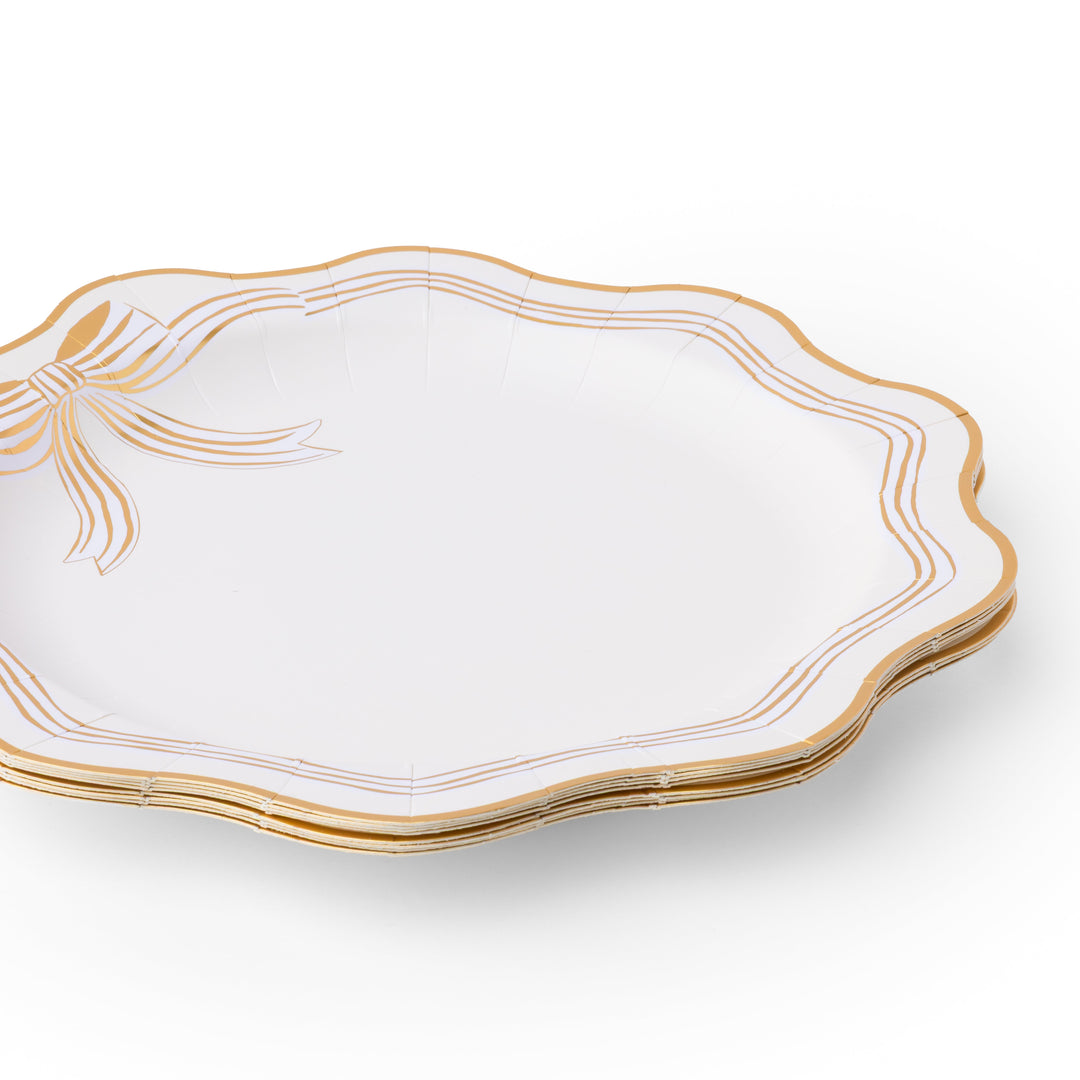 ELEGANT CREAM & GOLD BOW DINNER PLATES Bonjour Fete Plates ELEGANT CREAM & GOLD BOW DINNER PLATES Bonjour Fete - Party Supplies