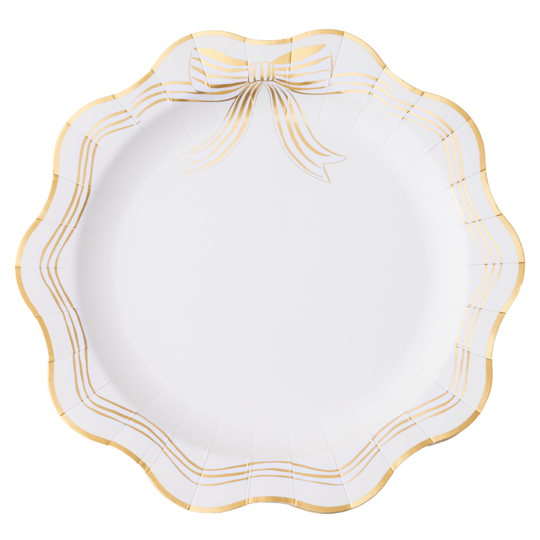 ELEGANT CREAM & GOLD BOW DINNER PLATES Bonjour Fete Plates 