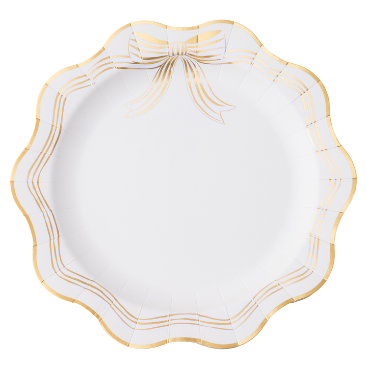 ELEGANT CREAM & GOLD BOW DINNER PLATES Bonjour Fete Plates 