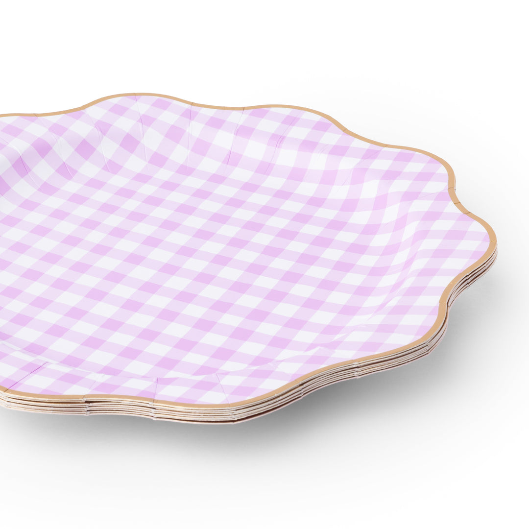 ELEGANT LE LILAC GINGHAM DINNER PLATES Bonjour Fete Plates ELEGANT LE LILAC GINGHAM DINNER PLATES Bonjour Fete - Party Supplies