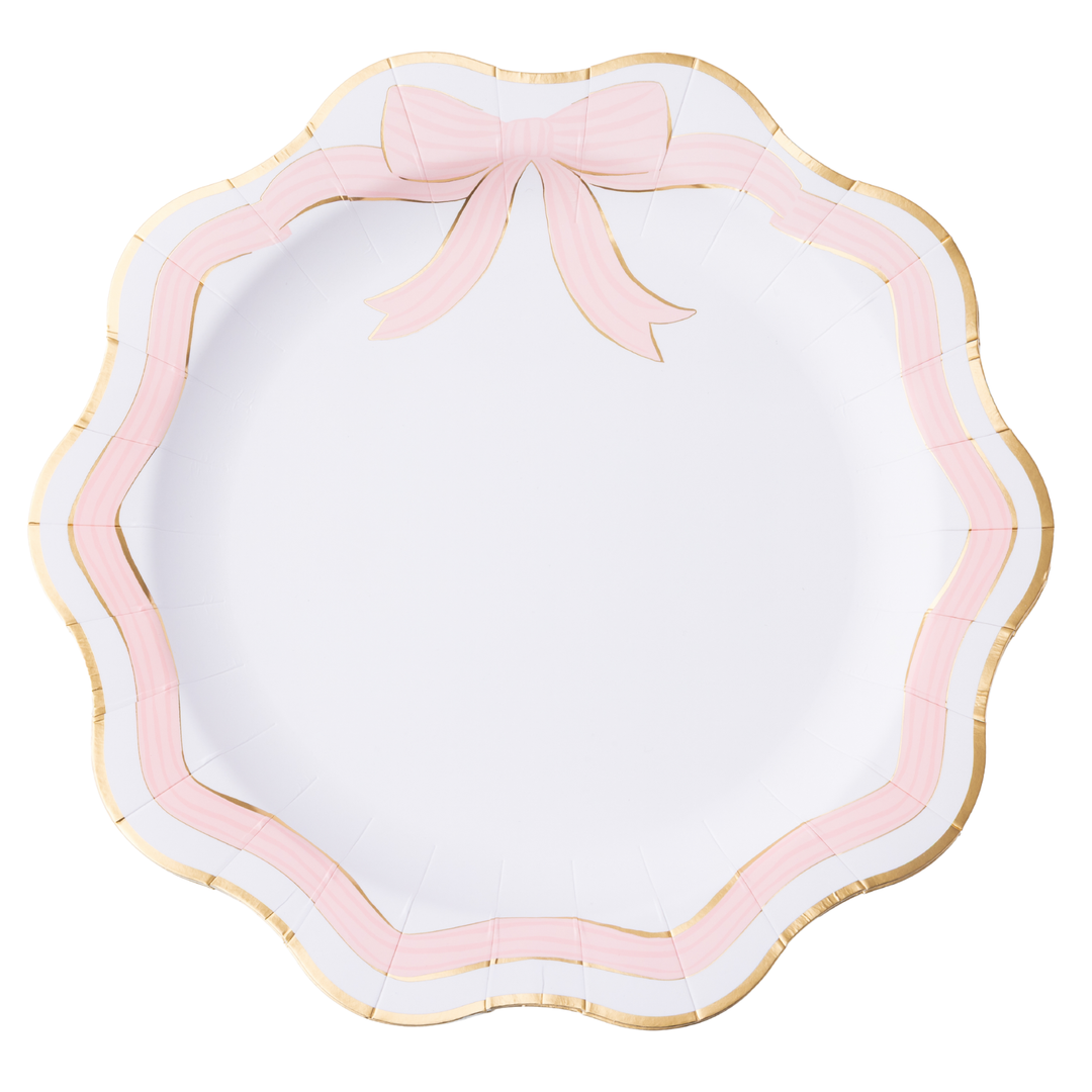 ELEGANT PINK & GOLD BOW DINNER PLATES Bonjour Fete Plates ELEGANT PINK & GOLD BOW DINNER PLATES Bonjour Fete - Party Supplies