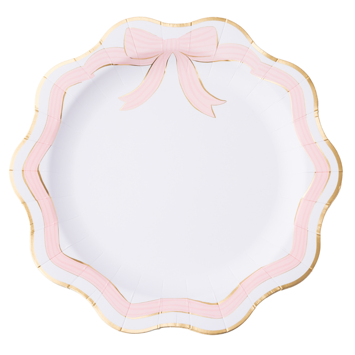 ELEGANT PINK & GOLD BOW DINNER PLATES Bonjour Fete Plates ELEGANT PINK & GOLD BOW DINNER PLATES Bonjour Fete - Party Supplies