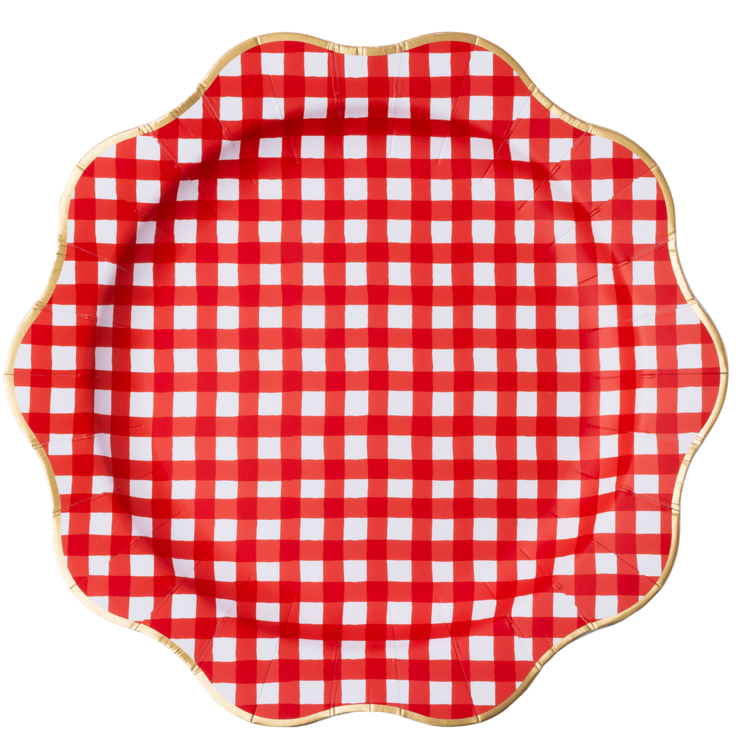 ELEGANT CHERRY RED GINGHAM DINNER PLATES Bonjour Fete Plates ELEGANT CHERRY RED GINGHAM DINNER PLATES Bonjour Fete - Party Supplies