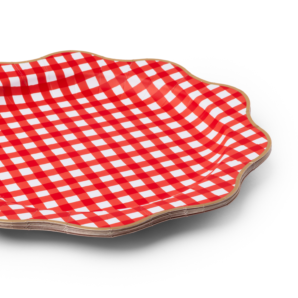 ELEGANT CHERRY RED GINGHAM DINNER PLATES Bonjour Fete Plates ELEGANT CHERRY RED GINGHAM DINNER PLATES Bonjour Fete - Party Supplies