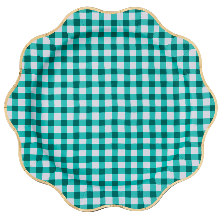 ELEGANT EMERALD GREEN GINGHAM DINNER PLATES Bonjour Fete Plates ELEGANT EMERALD GREEN GINGHAM DINNER PLATES Bonjour Fete - Party Supplies