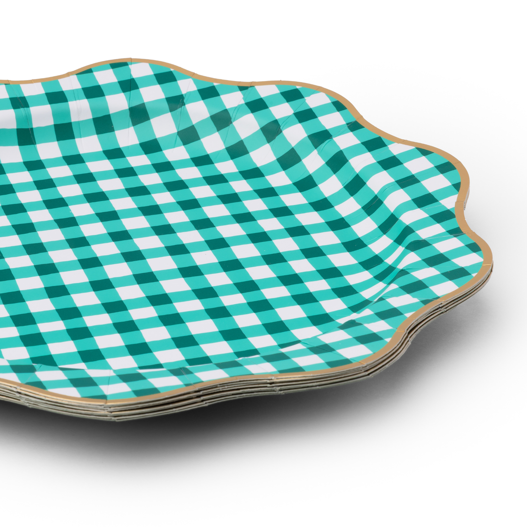 ELEGANT EMERALD GREEN GINGHAM DINNER PLATES Bonjour Fete Plates ELEGANT EMERALD GREEN GINGHAM DINNER PLATES Bonjour Fete - Party Supplies